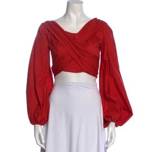 Red puff sleeve crop top